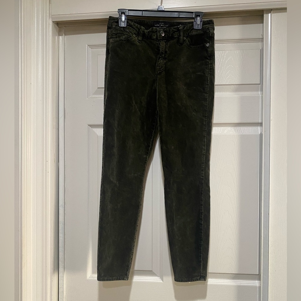 Lucky Brand AVA Super Skinny‎ Women's 8/29 Green Soft Felt Fabric Pants Stretch